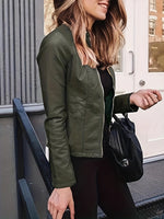 Cool Zippered Faux Leather Crop Jacket