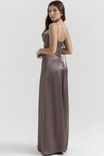 Elegant Satin Lace Up Back Maxi Dress