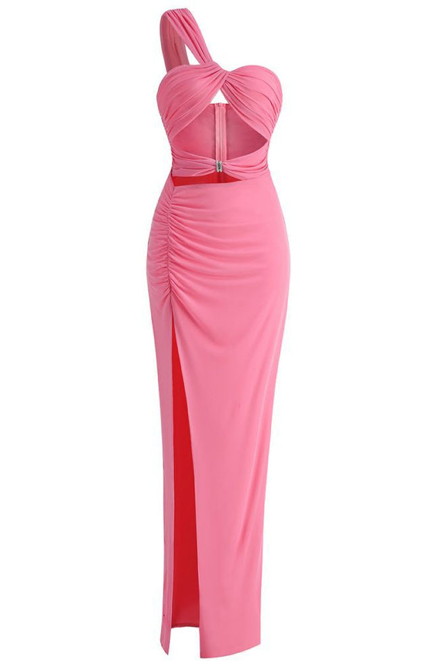 One Shoulder Pleated Maxi Dress