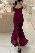Glam Ruffled Front Ruched Gown