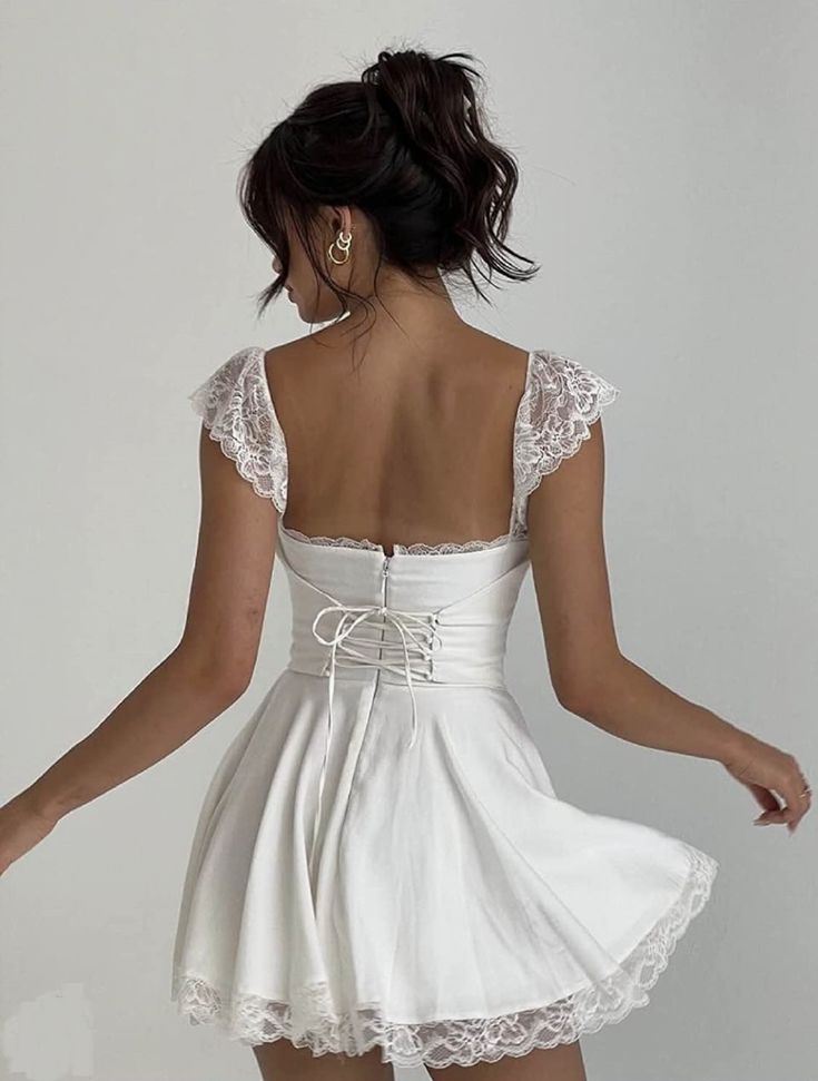 White Back Lace-Up Mini Dress