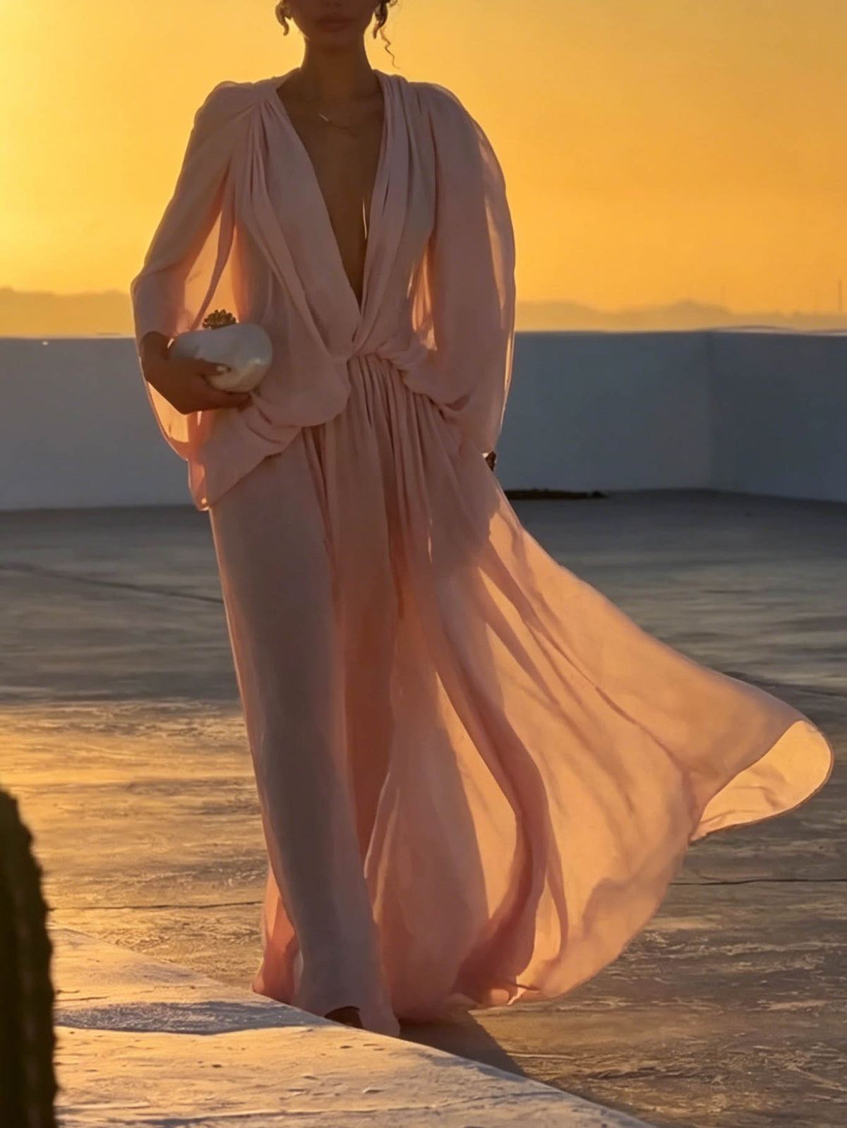 Peach Pink Chiffon Maxi Dress