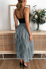 Irregular Tulle Mesh Midi Skirt