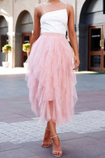 Irregular Tulle Mesh Midi Skirt