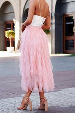 Irregular Tulle Mesh Midi Skirt