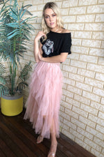 Irregular Tulle Mesh Midi Skirt