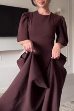 Brown Short Sleeves Maxi Dress