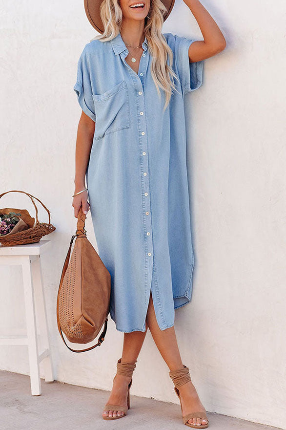 Cowboy Light Blue Button Down Shirt Dress