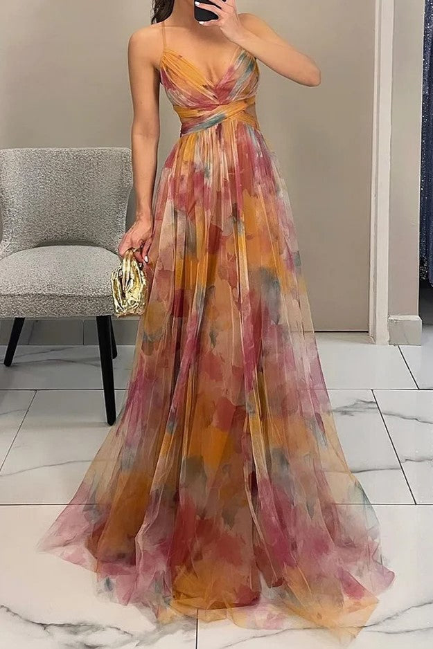 Multicolor Floral Spaghetti Strap Maxi Dress