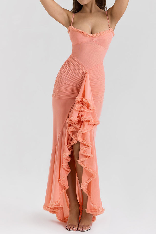 Glam Ruffled Front Ruched Gown