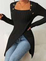Button Trim Ribbed Knit Sweater
