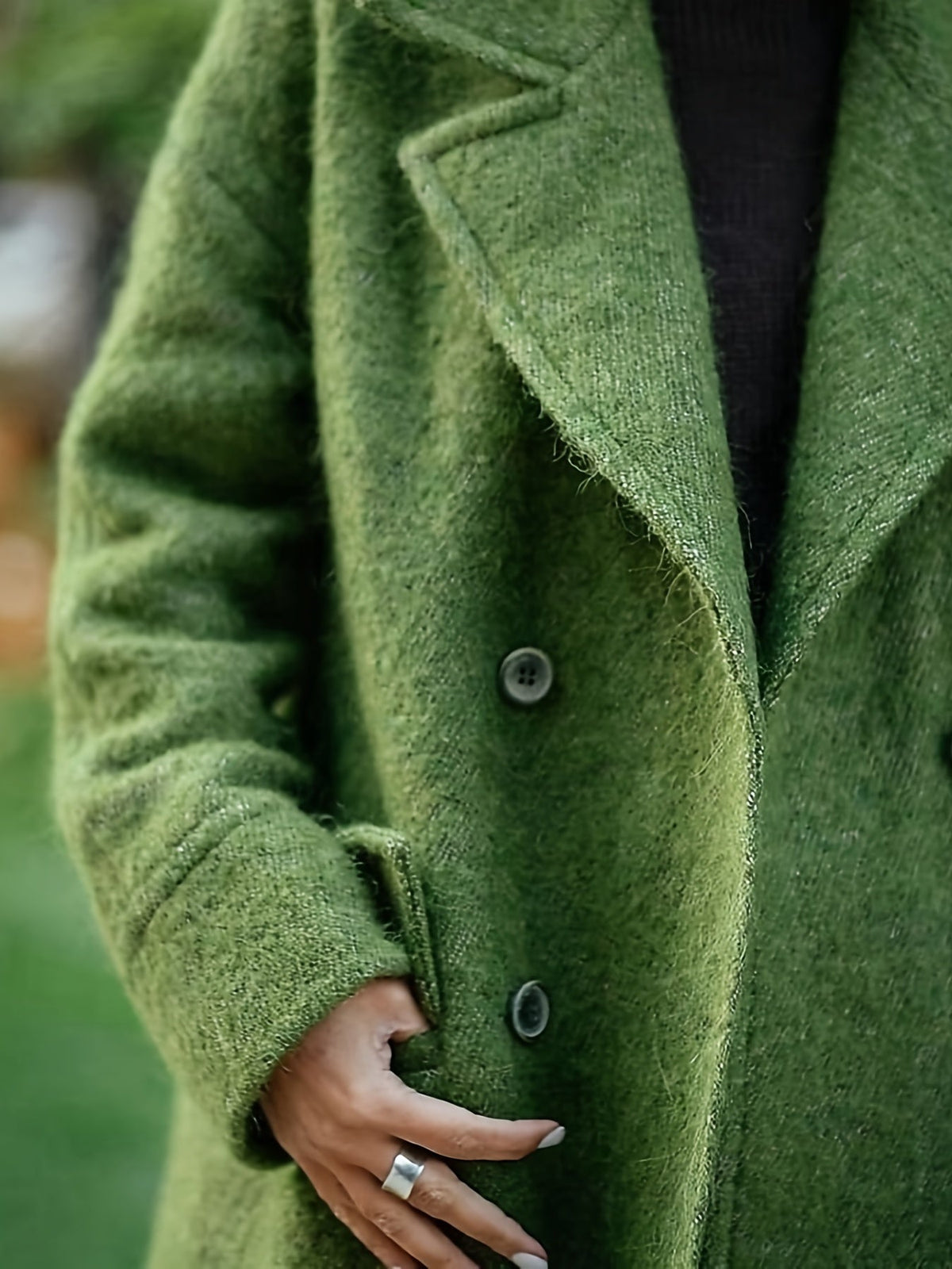 Elegant Green Long Woolen Coat