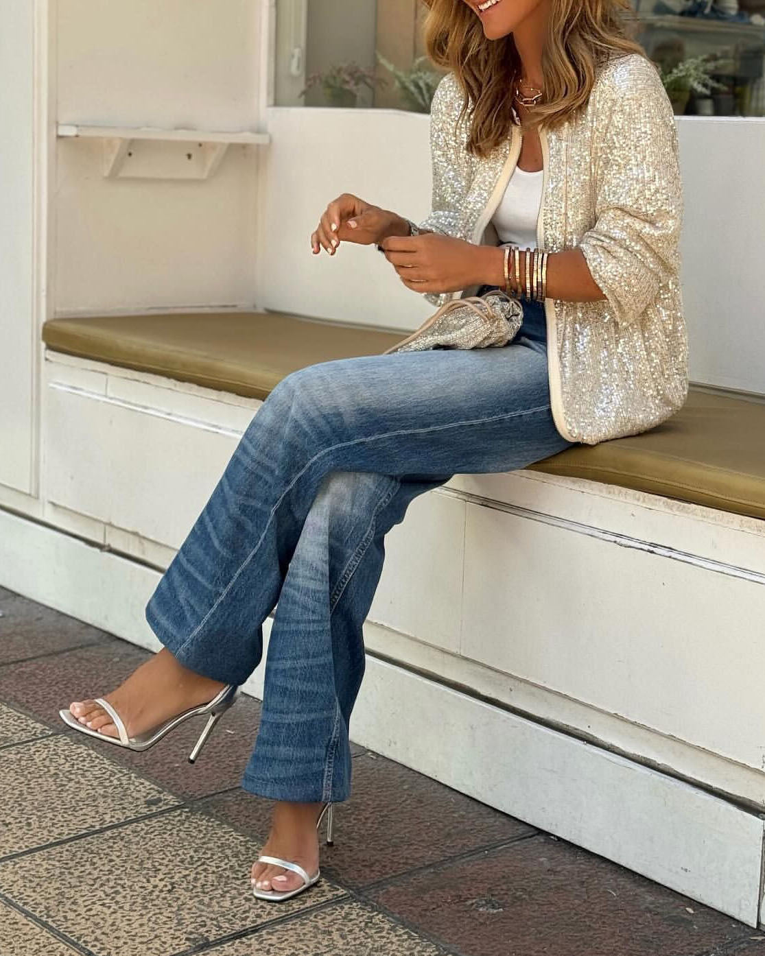 Sequined Zipper Placket Bomber Jacket