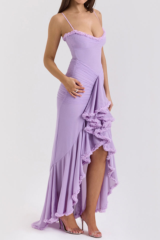 Glam Ruffled Front Ruched Gown