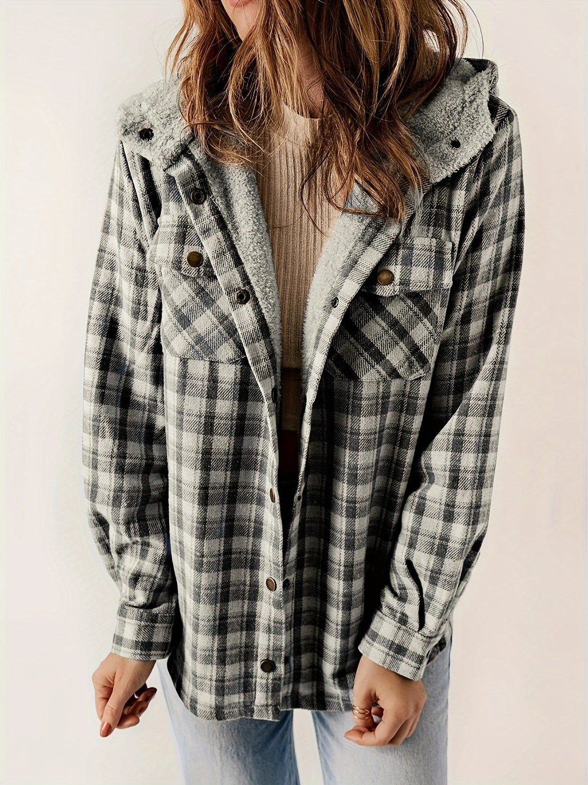 Plaid Pattern Thermal Lining Hooded Jacket