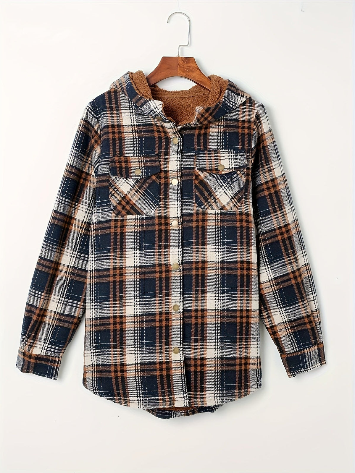 Plaid Pattern Thermal Lining Hooded Jacket