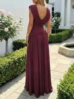 Elegant Draped Ruched High Slit Maxi Dress