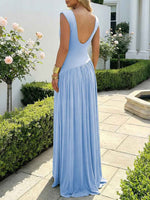 Elegant Draped Ruched High Slit Maxi Dress