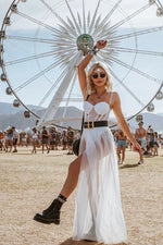 White Tulle Mesh Bandeau Maxi Dress