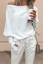 One-shoulder Neck Ribbed Knit T-shirt Top
