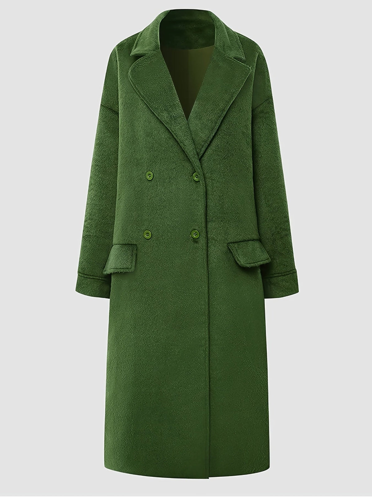 Elegant Green Long Woolen Coat