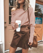 One-shoulder Neck Ribbed Knit T-shirt Top