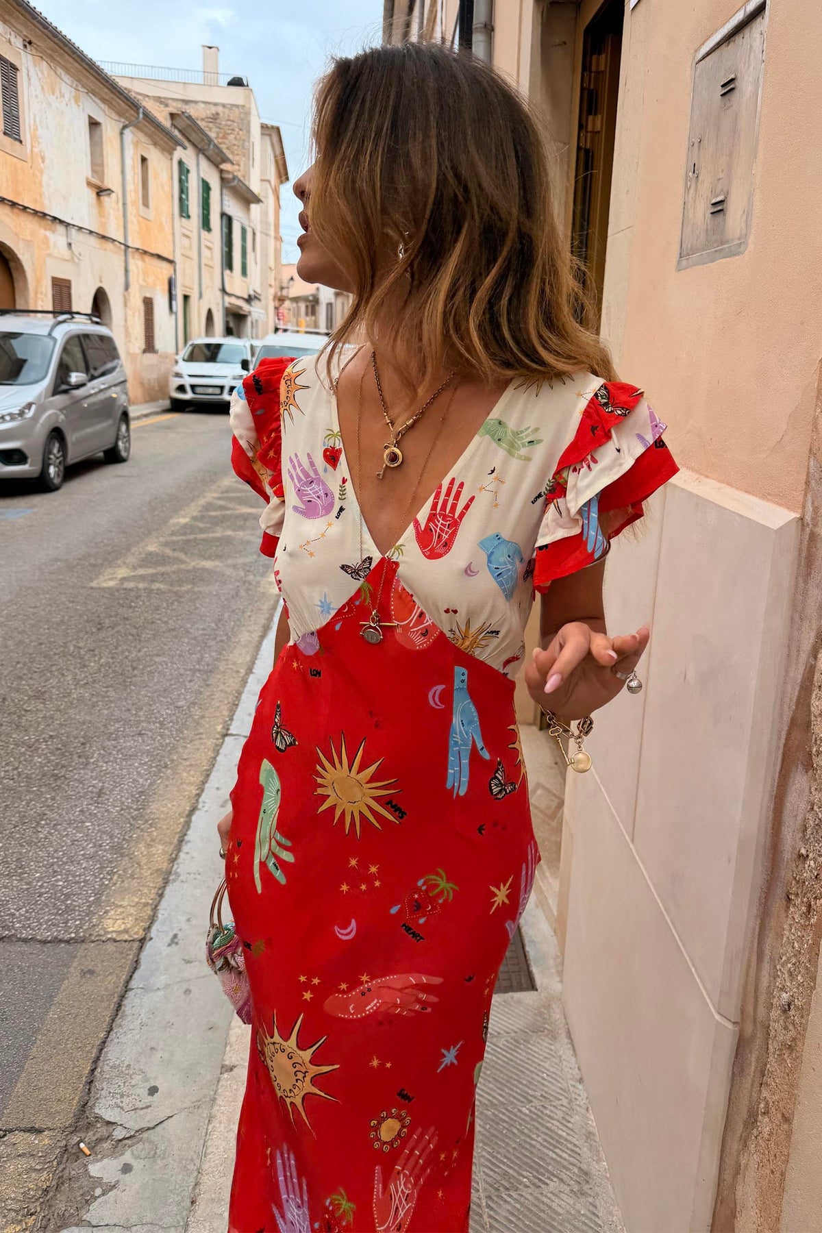 Red Graffiti Print Midi Dress