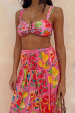 Pink Fruit Stamps Print Maxi Skirt