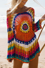Colorful Crochet Knitted Cover Up Beach Dress