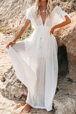 Linen Withdraw Deep V Maxi Dress