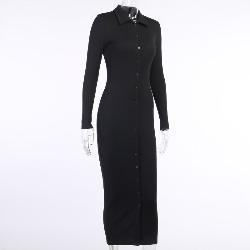 Black Button Down Midi Knit Dress