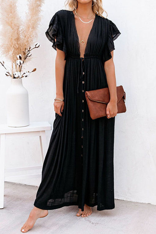 Linen Withdraw Deep V Maxi Dress