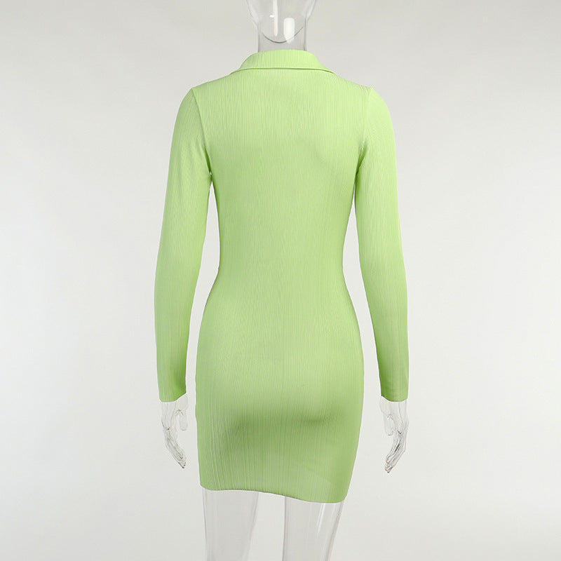 Green Front Twisted Mini Shirt Dress