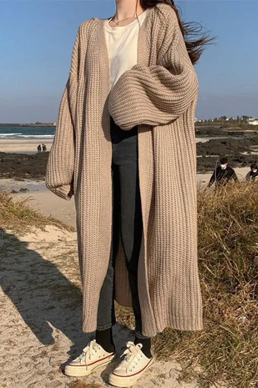 Slouchy Ribbed Knit Long Cardigan Coat