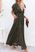 Linen Withdraw Deep V Maxi Dress