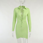 Green Front Twisted Mini Shirt Dress