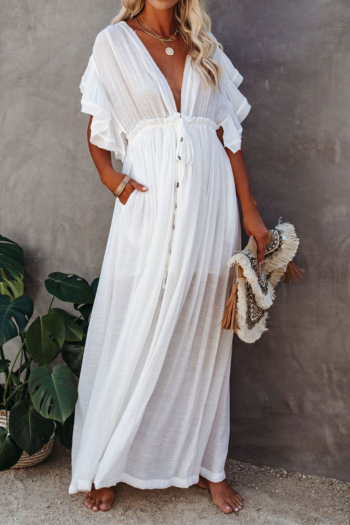 Linen Withdraw Deep V Maxi Dress