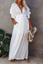 Linen Withdraw Deep V Maxi Dress