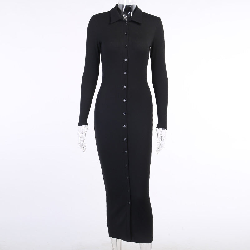 Black Button Down Midi Knit Dress