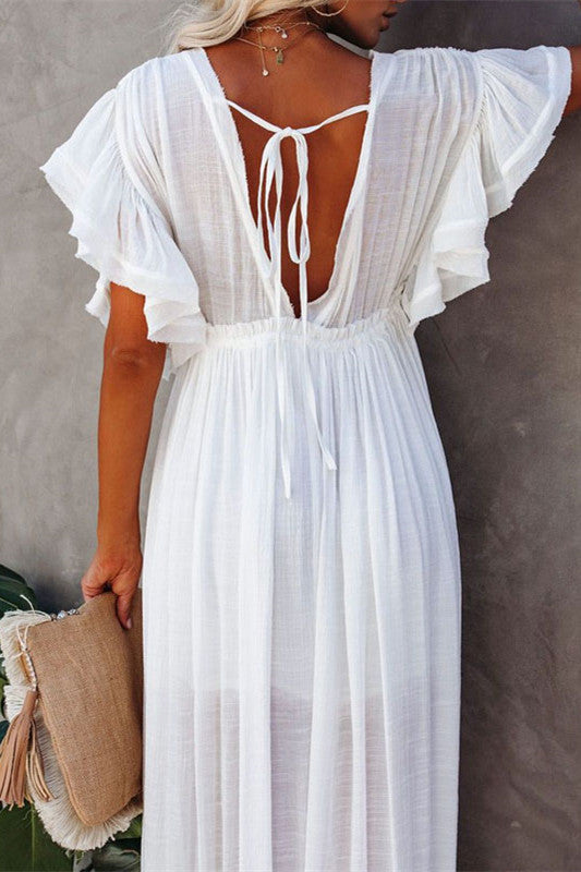 Linen Withdraw Deep V Maxi Dress