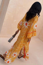 Yellow Sun Print Long Kimono