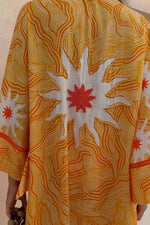 Yellow Sun Print Long Kimono