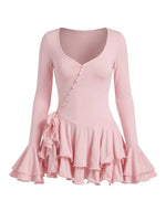 Ruffle Button Mini Dress