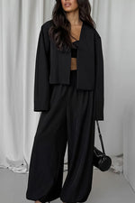 Neat V-neck Top and Loose Trousers Two-Piece Suit