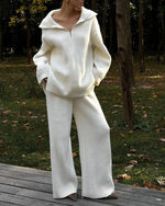 Cozy Ribbed Knit Sweater and Wide-Leg Pants Two-Piece Set