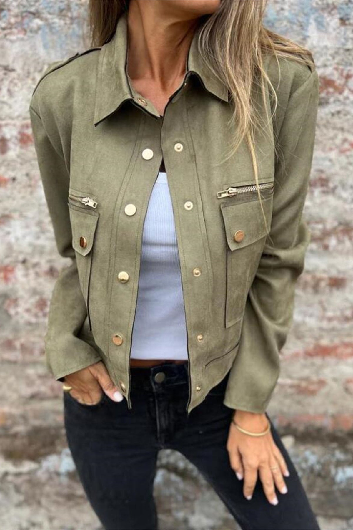 Metal Buttoned Long Sleeve Jacket