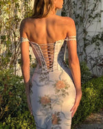 White Floral Off-Shoulder Bodycon Midi Dress