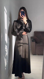 Solid Long-sleeved Belted Midi Dress