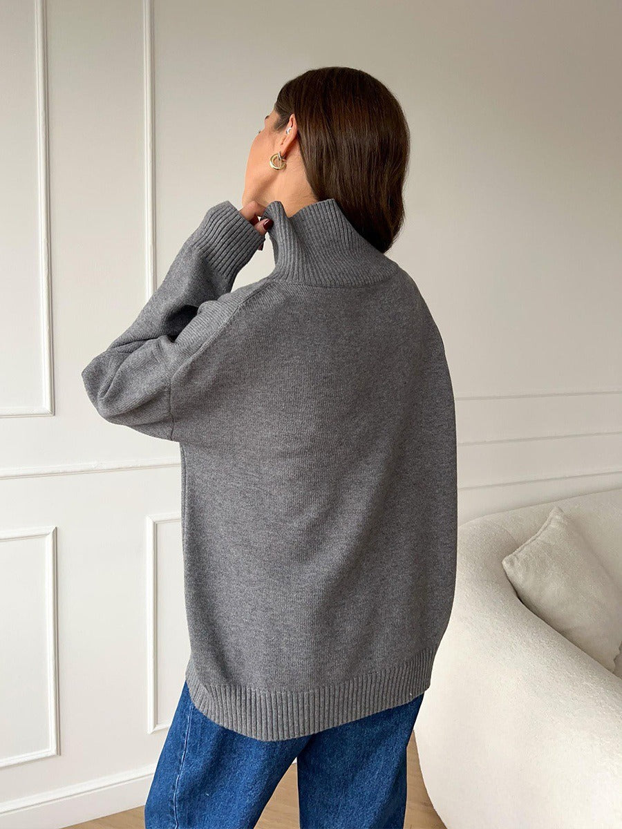 Solid Ribbed Edge Knit Pullover Sweater