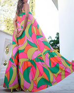 Bold Multicolor Floral Deep V Neck Slip Maxi Dress